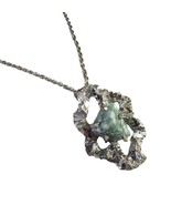 Aventurine Green Rock Silver Nugget Necklace Gem Stone Pendant  24&quot; Chain - £23.51 GBP