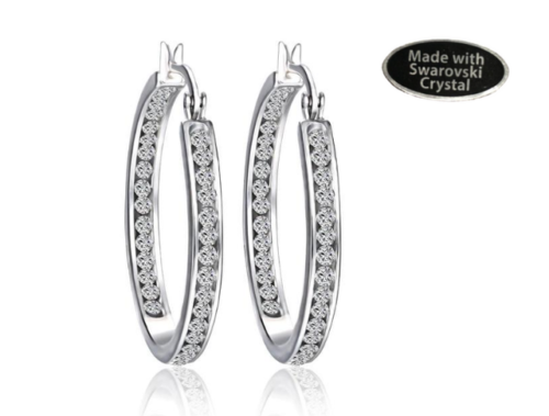 Primary image for Crystals By Swarovski Inside Outside Hoop Earrings in Rhodium Overlay 1.25 Inch