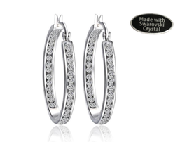 Crystals By Swarovski Inside Outside Hoop Earrings in Rhodium Overlay 1.... - £42.00 GBP