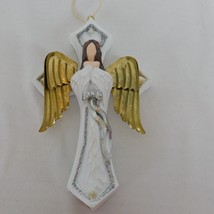 Angel Christmas Ornament Religious Cross White Silver Gold Tone Wings Hangs 4.75 - £6.31 GBP