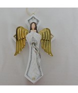 Angel Christmas Ornament Religious Cross White Silver Gold Tone Wings Ha... - £6.27 GBP