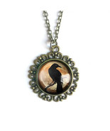 Gothic Raven Ornate Halloween Pendant Necklace on Chain, Nickel-Free - $174.65 MXN
