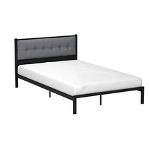 Full Metal Platform Bed Frame with Gray Button Tufted Upholstered Headboard - $6,165.71 MXN