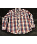 Wrangler Retro XXL Pearl Snap Shirt Red White Blue Plaid Long Sleeve - $23.66 CAD