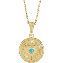 CYBER MONDAY 14K Gold Turquoise &amp; .02 CT Diamond Family is Forever Necklace - £538.47 GBP