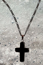 Obsidian Cross on a Black Rhodium 925 Silver Figaro Chain - £23.48 GBP+