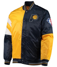 NBA Indiana Pacers Navy Blue Yellow Satin Letterman Varsity Baseball Jacket - £107.61 GBP