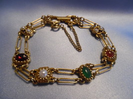 Vintage Retro GOLDETTE NY Bracelet with Stones and Pearls - 7 inches long - £32.47 GBP