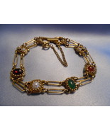 Vintage Retro GOLDETTE NY Bracelet with Stones and Pearls - 7 inches long - $40.00