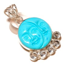 Carved Double Face with Crystal Gemstone 925 Silver Overlay Handmade Pendant - £11.77 GBP