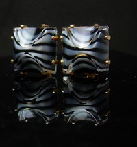 Elegant cufflinks Black and grey molded glass Striped Cufflinks Hickok Vintage C - £75.93 GBP