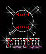 MIMI Baseball Bat - Iron on Rhinestone Transfer Bling Hot Fix Sports Mom - DIY - £7.06 GBP