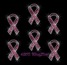 Set of 6 - Pink Breast Cancer Ribbon - Iron on Rhinestone Transfer Bling... - £15.74 GBP