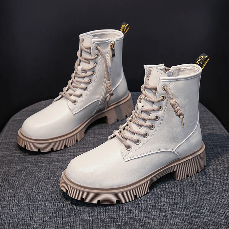 Beige Combat Boots For Women Platform Motorcycle Boots 2024 New Fashion  Up PU L - £179.64 GBP