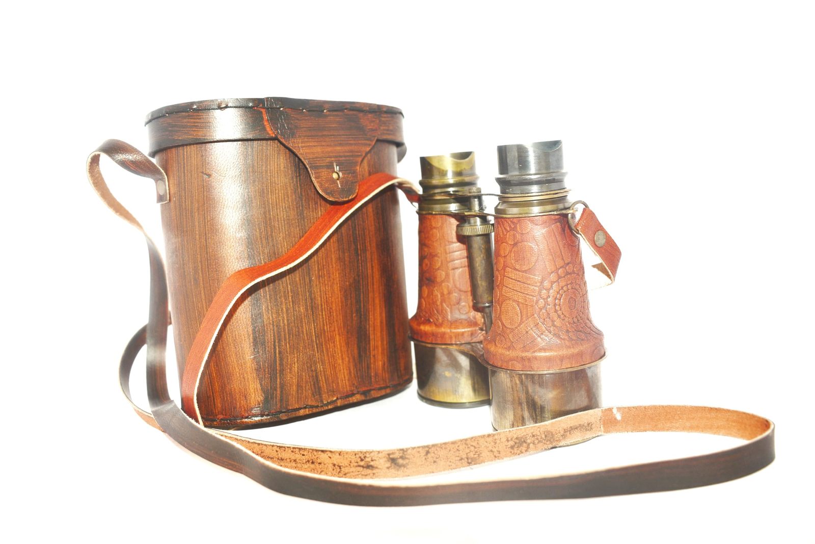Binoculars with Engraved Design and Leather Box - 6" Inch, for Outdoor Activitie