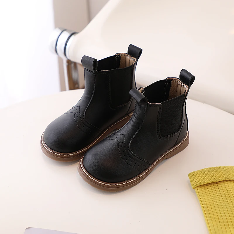 Leather Child Ankle Boots 2024 Autumn and Spring New Solid Color Kids Fashion Bo - £153.24 GBP