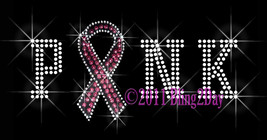 PINK Letter - Breast Cancer Ribbon - Iron on Rhinestone Transfer Bling Hot Fix - $6.99