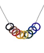 INCLUSIVE RAINBOW FREEDOM RINGS NECKLACE 20&quot; Chain LGBTQ Philadelphia Pr... - $12.95