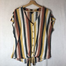 Torrid Size 1 Striped Sleeveless Knit Top Shirt Button Up Yellow Grey Brown Pink - £15.56 GBP