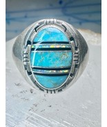 Navajo ring turquoise lab opal size 11.75 sterling silver women men - $4,528.32 MXN