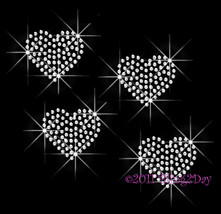 Set of 4 - CLEAR Hearts - Iron on Rhinestone Transfer Bling Hot Fix Love... - $6.99