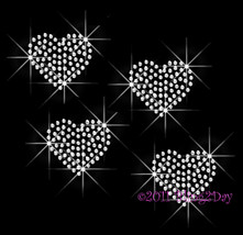 Set of 4 - CLEAR Hearts - Iron on Rhinestone Transfer Bling Hot Fix Love - DIY - $6.99