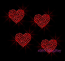 Set of 4 - RED Hearts - Iron on Rhinestone Transfer Bling Hot Fix Love Sparkling - $6.99