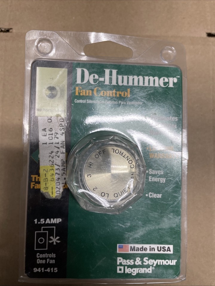 941-415  Fan Speed Control Single Pole PASS&amp;SEYMOUR  1.5 Amp 120VAC 60HZ - $13.40