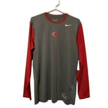Cincinnati Reds Nike Men Shirt Gray Red Crew Long Sleeve Fit Dry Logo L - £30.37 GBP