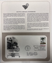 American Mail Cover FDC &amp; Info Sheet South Carlina Statehood 1988 - £18.16 GBP