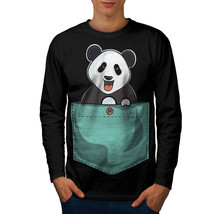 Wellcoda Cute Lil Panda Mens Long Sleeve T-shirt, Pocket Bear Graphic Design - £18.22 GBP