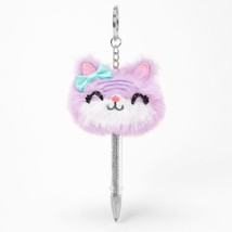 Claire’s Pom Pom Plush Kitty Mini Keychain Pen - Purple Glitter - £7.58 GBP