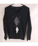 Tommy Hilfiger Men&#39;s Black Argyle V-Neck Sweater Size Medium 100% Cotton - $14.84