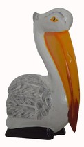 Hand Carved Nautical Wood 10&quot; White Pelican Statue Art Rustic Cottage Look - £19.73 GBP