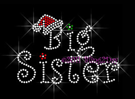 Christmas Big Sister - Santa Hat - Iron on Rhinestone Transfer Bling Hot... - £5.53 GBP