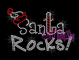 Christmas Santa Rocks - Iron on Rhinestone Transfer Bling Hot Fix Applique - $7.99