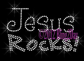 Jesus Rocks - Iron on Rhinestone Transfer Bling Hot Fix Applique Christm... - $6.99