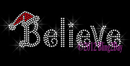 Believe - Santa Hat - Iron on Rhinestone Transfer Bling Hot Fix Applique... - £5.50 GBP