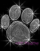 Large SILVER Paw Print 7&quot; X 7&quot; - Iron on Rhinestone Transfer Bling Mascot - DIY - £7.18 GBP