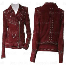 New Handmade Women Brando Studded Belted Brown Cowhide Biker Leather Jacket-234 - £215.95 GBP