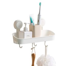 Shower Caddy With 4 Hooks Suction Cup Shower Shelf One Second Installation Hangi - £24.74 GBP