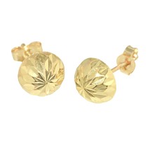 14k Yellow Gold Half Ball Stud Earrings High Polish Laser Cut Design - £44.66 GBP