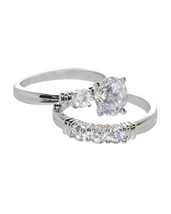 925 Sterling Silver Wedding Band Bridal Set CZ Cubic Zirconia Womens Ring Round - £25.79 GBP