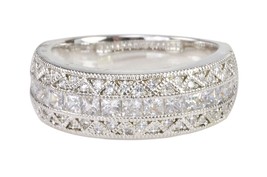 Womens CZ Ring Sterling Silver 7mm 3 row Cubic Zirconia Band With Rhodium - $27.17