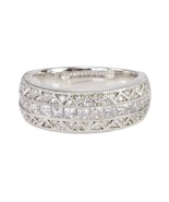 Womens CZ Ring Sterling Silver 7mm 3 row Cubic Zirconia Band With Rhodium - £21.72 GBP