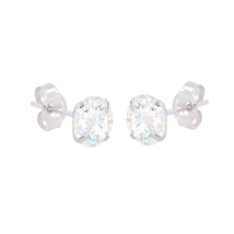 10k White Gold Earrings Round Clear CZ Prong Set Cubic Zirconia Studs Pushbacks - £7.39 GBP+
