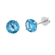 925 Sterling Silver Solitaire CZ Screw Back Stud Earrings Round Blue Topaz - £10.41 GBP+