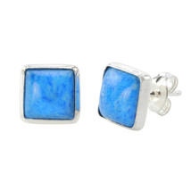 Denim Lapis Gemstone Earrings Sterling Silver 9mm Square - £11.18 GBP