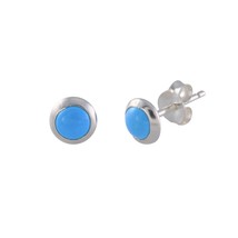 Larimar Gemstone Stud Earrings Sterling Silver 6mm Round - £8.47 GBP