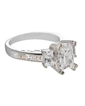 925 Sterling Silver Cubic Zirconia Engagement Ring 8mm x 6mm Emerald Cut CZ - $22.11